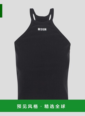 香港直邮MSGM 女士T恤 3441MDT6223712099 SS2023 黑色 徽标挂脖