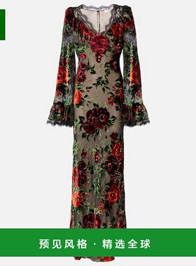 1h可退 香港直邮RODARTE 女士 devoré 花朵蕾丝边天鹅绒睡裙