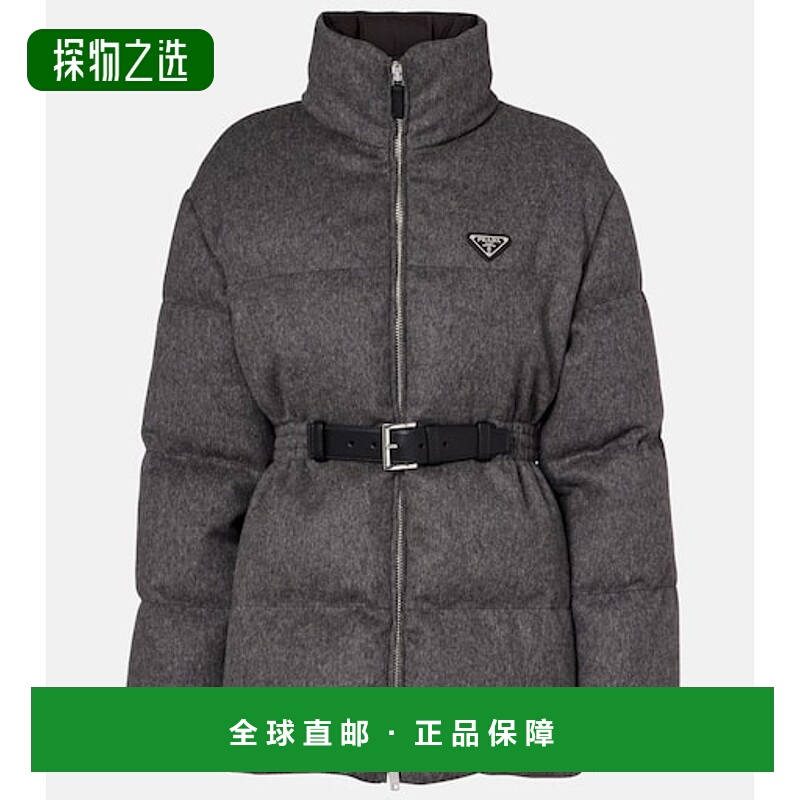香港直邮Prada 普拉达 女士 束带初剪羊毛羽绒夹克