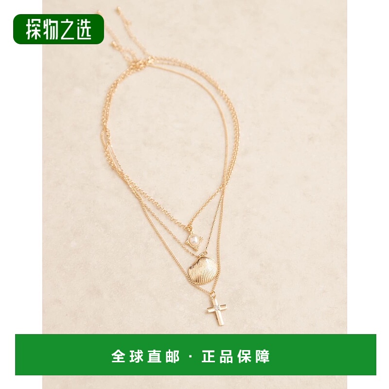 香港直邮ASOS 男士 设计多晶石坠饰项链(三件套)(金色)