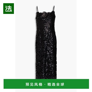 1h可退 香港直邮MARCHESA NOTTE 女士 珠片凸纹花边蕾丝中长连衣