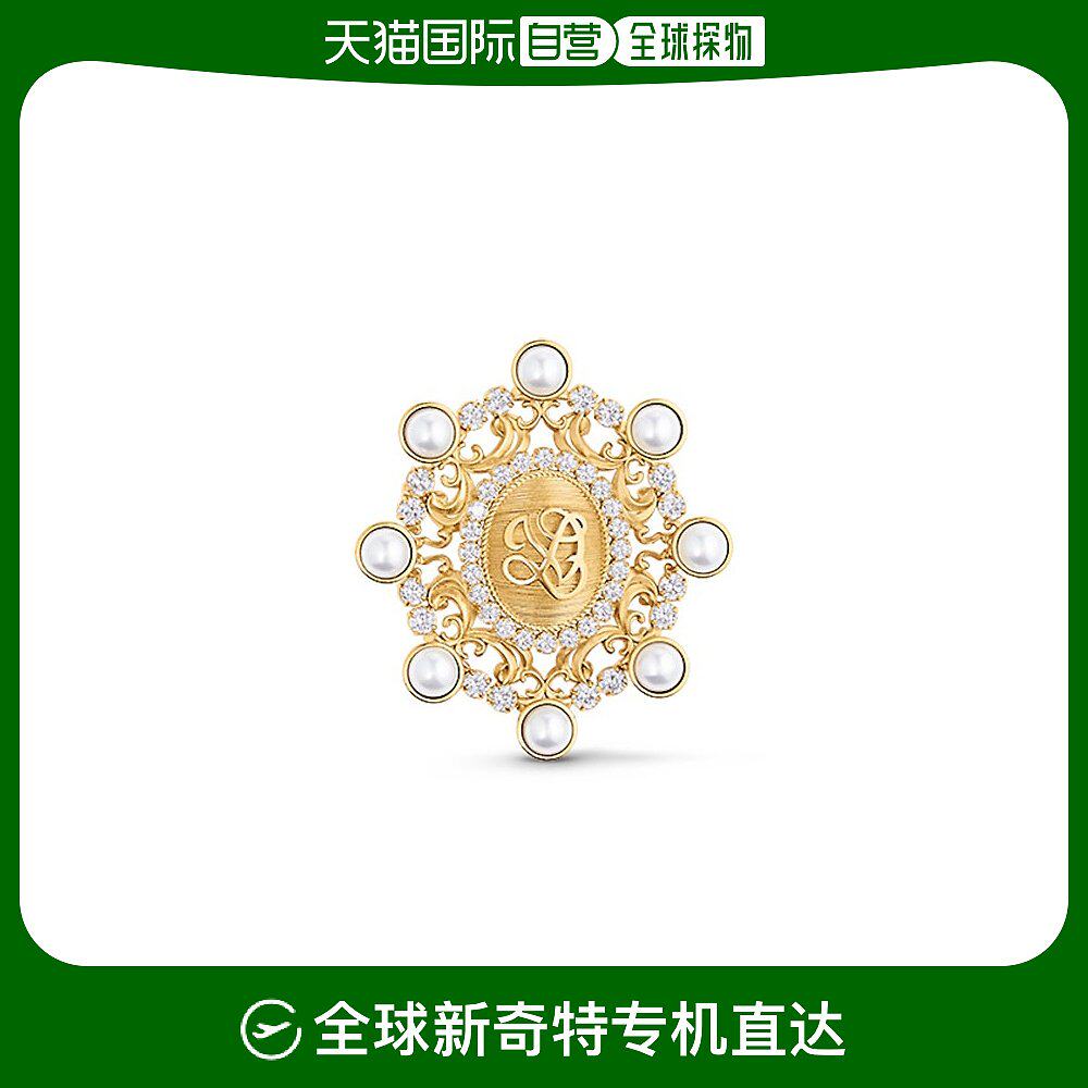 欧洲直邮lv/路易威登24新款 男士金色黄铜制方晶皓石饰镂刻胸针