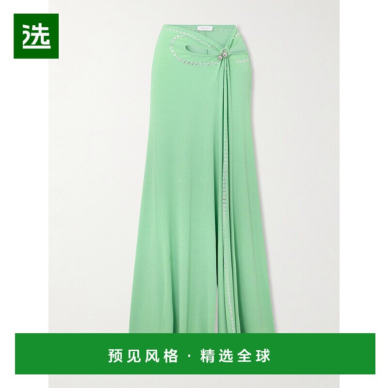 1h可退 香港直邮Rabanne 女士 铆钉褶皱剪口针织长款半身裙 25AJJ
