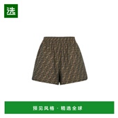欧洲直邮FENDI 芬迪女士棕色帆布材质侧开衩FF标志提花图案短裤