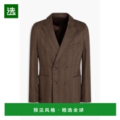 香港直邮officine generale 男士 1h可退 Leon 双排扣人字纹亚麻