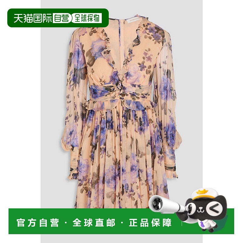 1h可退 香港直邮ZIMMERMANN 女士 荷叶边印花绉纱迷你连衣裙 8081