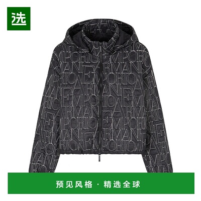 香港直邮Emporio Armani 连帽通体刺绣拉链休闲棉服 EW001389AF12