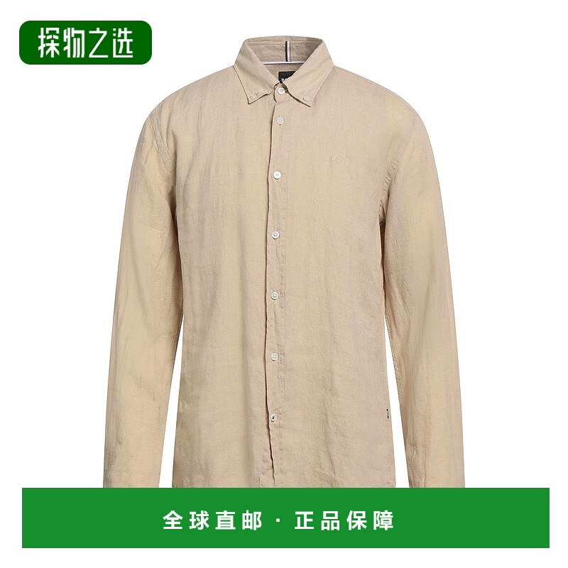 香港直邮BOSS 波士 男士 亚麻衬衫 beige米色 舒适时尚