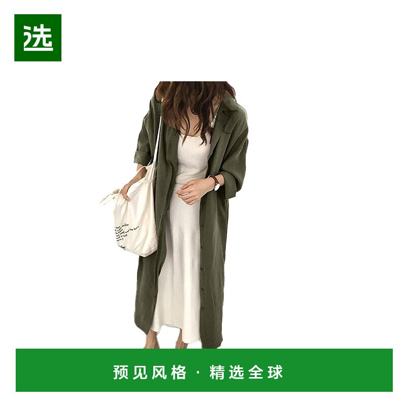 【日本直邮】Amulet喵护符女士休闲衬衫连衣裙绿色长裙长袖修身