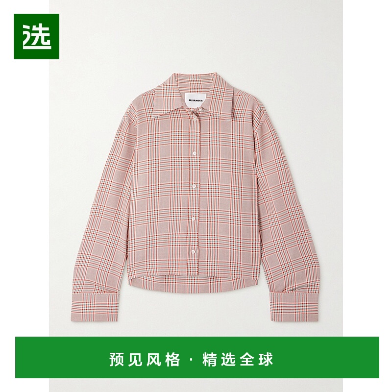 香港直邮Jil Sander 吉尔·桑达 女士 格纹棉质羊毛混纺衬衫 J02D