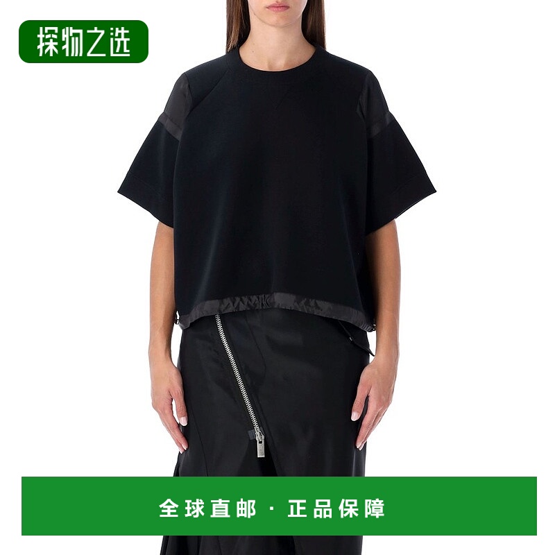 香港直邮Sacai 女士 抽繩短袖上衣 2508174 black黑色 舒适时尚