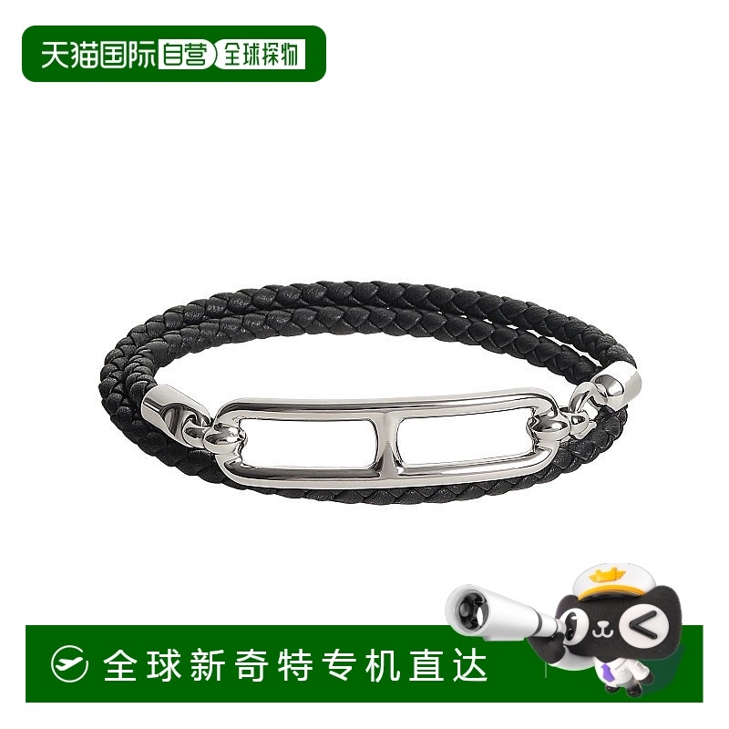 1h可退 欧洲直邮Hermes/爱马仕 女士黑色小牛皮双圈 Roulis 手链