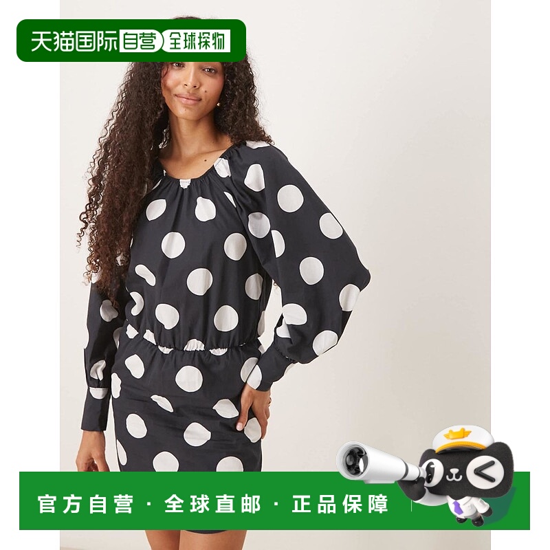 香港直邮ASOS 女士 heavy 设计府绸宽身束腰迷你后绑带斑点连衣裙