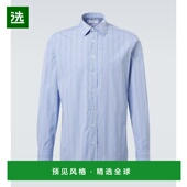 舒适时尚 1h可退 条纹棉府绸衬衫 blue蓝色 香港直邮Lardini 男士