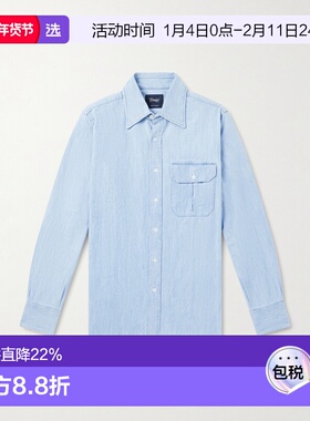 1h可退 香港直邮drakes 男士 牛仔布衬衫 DR2A4H2558001 blue蓝色