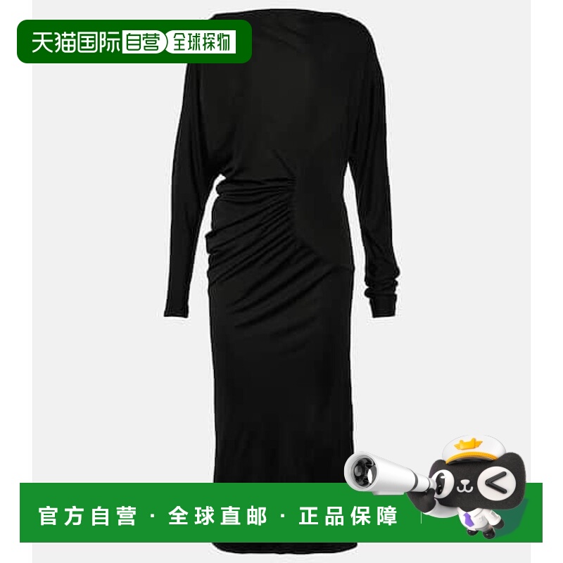1h可退 香港直邮KHAITE 女士 Oron 褶皱针织长款连衣裙 black黑色