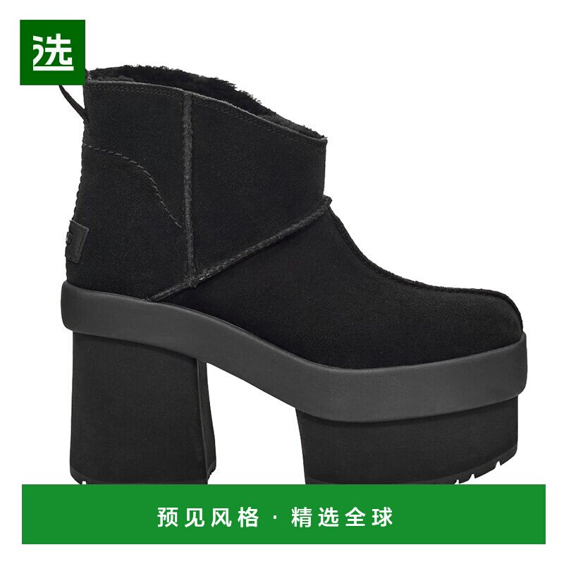 欧洲直邮UGG24新款 女士黑色麂皮鞋面防臭鞋垫防滑徽标高跟短短靴图片