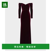 美国直邮 Theia Anita 1h可退 天鹅绒褶皱露肩长袖 连衣裙