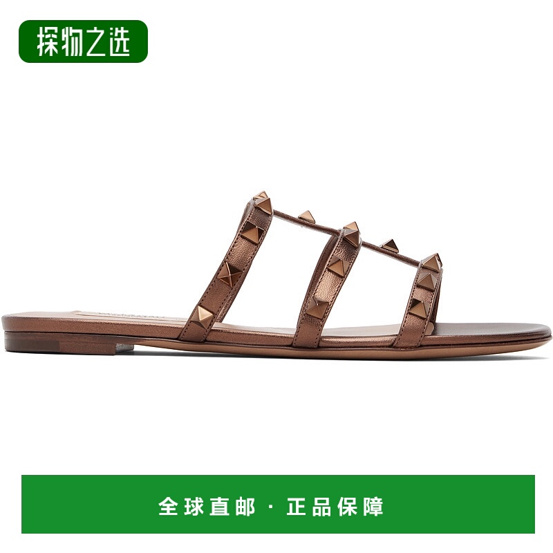 香港直邮valentino 华伦天奴 女士 棕色 Rockstud Flat Metallic