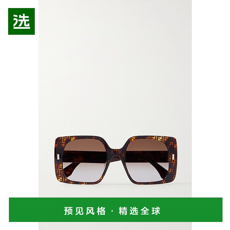 香港直邮Fendi 芬迪 女士 超大款玳瑁纹板材方框太阳镜 FE40036U5