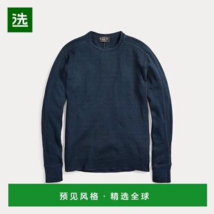 欧洲直邮RALPH LAUREN拉夫劳伦 RRL靛蓝提花针织圆领毛衣