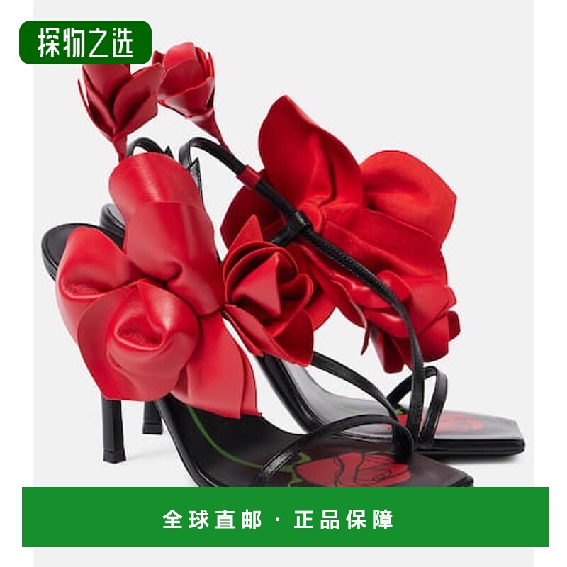 1h可退 香港直邮magda butrym 女士 花朵装饰皮质露跟凉鞋高跟