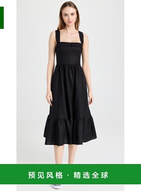 1h可退 香港直邮REFORMATION 女士 Rowen 亚麻长连衣裙 black黑色