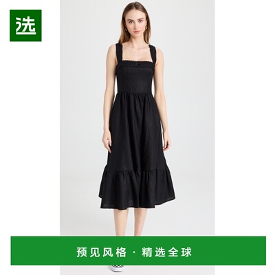 1h可退 香港直邮REFORMATION 女士 Rowen 亚麻长连衣裙 black黑色