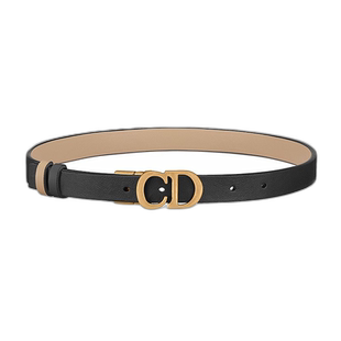欧洲直邮DIOR/迪奥23新款 女士黑色米色双面小牛皮CD金扣腰带2cm