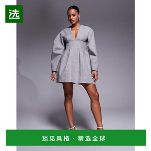 1h可退 香港直邮ASOS 女士 detailing 设计结构感圆顶袖深V迷你罩