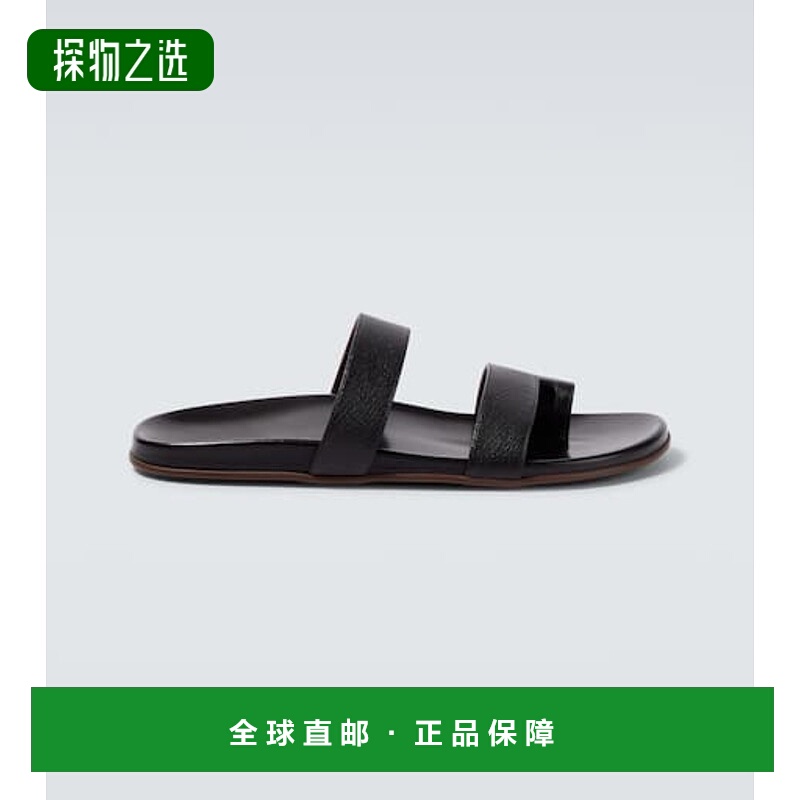 1h可退 香港直邮The Row 男士 Hugh 皮质凉鞋 black黑色 舒适时尚