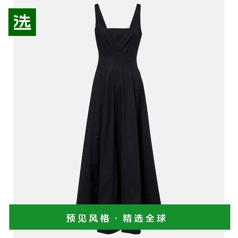 1h可退 香港直邮Staud 女士 Wells 褶裥棉质中长连衣裙 black黑色