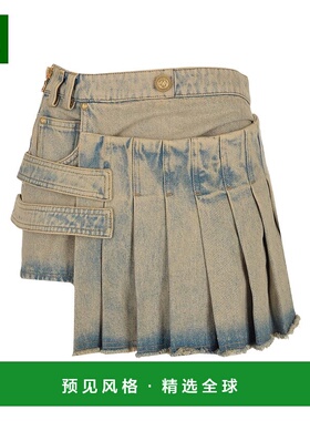 香港直邮Balmain 牛仔半身裙 AF1LB076DD05百褶裙a字裙