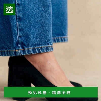 欧洲直邮Sezane 女士黑色羊皮高跟鞋新款单鞋一脚蹬