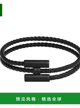 1h可退 欧洲直邮Hermes爱马仕编织手链男士黑色小牛皮金属