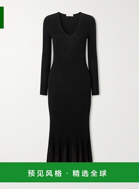 1h可退 香港直邮ULLA JOHNSON 女士 Zeda 褶裥金属感罗纹针织中长