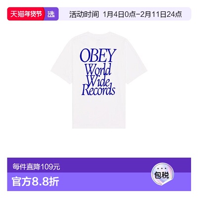 1h可退 香港直邮Obey 男士 Worldwide Records T恤 167924131