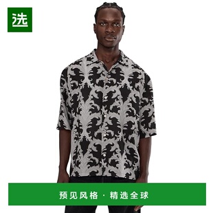 1h可退 香港直邮Allsaints 男士 图案短袖衬衫 black黑色 舒适时