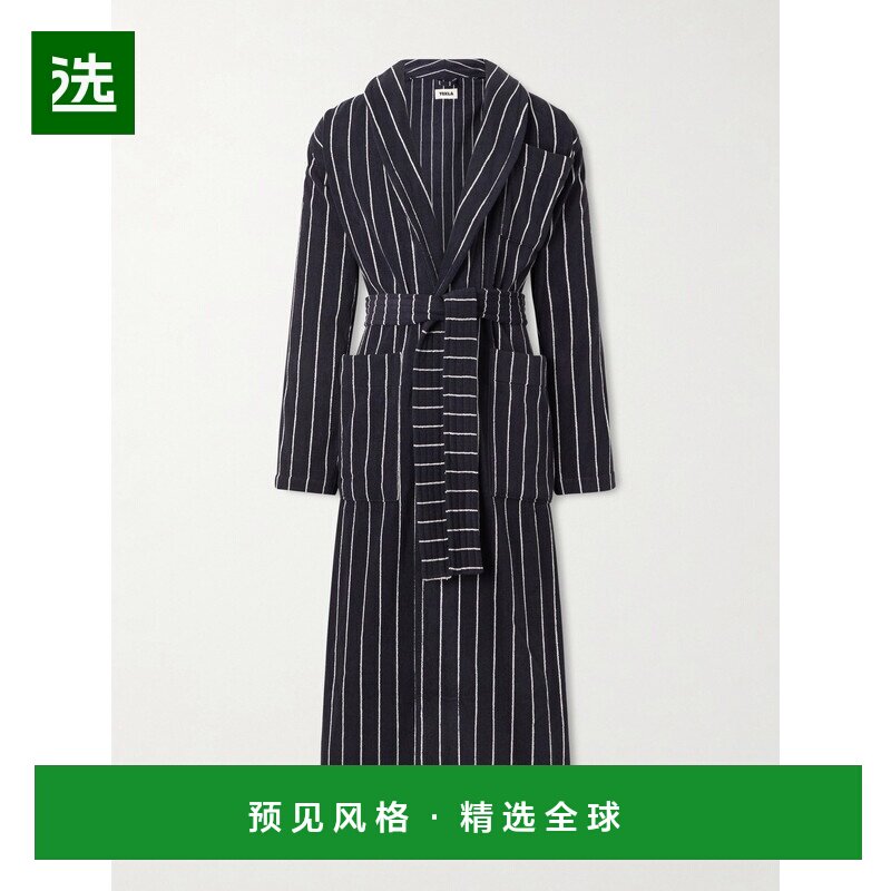 1h可退 香港直邮Tekla 男士 束带条纹有机棉质厚绒布睡袍 CBAWANT