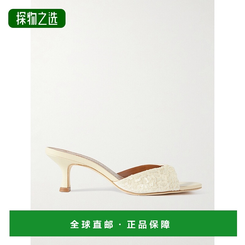 香港直邮Staud 女士 Brigitte 亮珠片皮质凉拖 F25P6001SQCRM