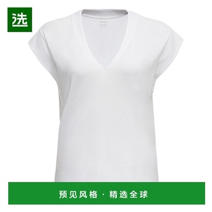 1h可退 香港直邮Frame Denim 女士 白色棉质V领T恤 LWTS0826BLAN