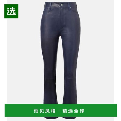 1h可退 香港直邮Frame Denim 女士 Reboot 短款皮革小喇叭裤