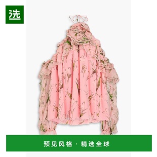 1h可退 香港直邮CAROLINA HERRERA 女士 露肩印花真丝乔其纱上衣