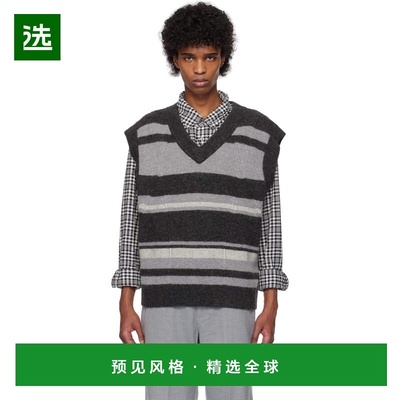 1h可退 香港直邮C2H4 男士 灰色 & 黑色 Hollow Out V-Neck Knit