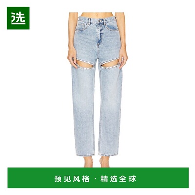 1h可退 香港直邮AREA 女士 水晶开叉牛仔裤 0000P01213 blue蓝色