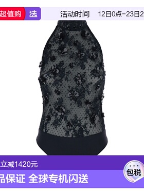 1h可退 香港直邮retrofete 女士 黑色挂脖全幅花朵刺绣高科技布织