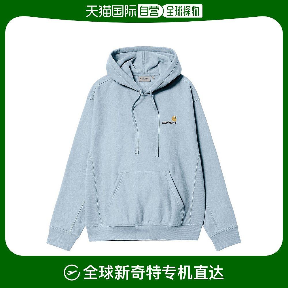 欧洲直邮carhartt wip 24新款 男士天蓝色棉涤纶小徽标刺绣连帽卫