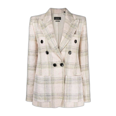 香港直邮Isabel Marant Lenora 格纹双排扣休闲夹克 VE154121P010