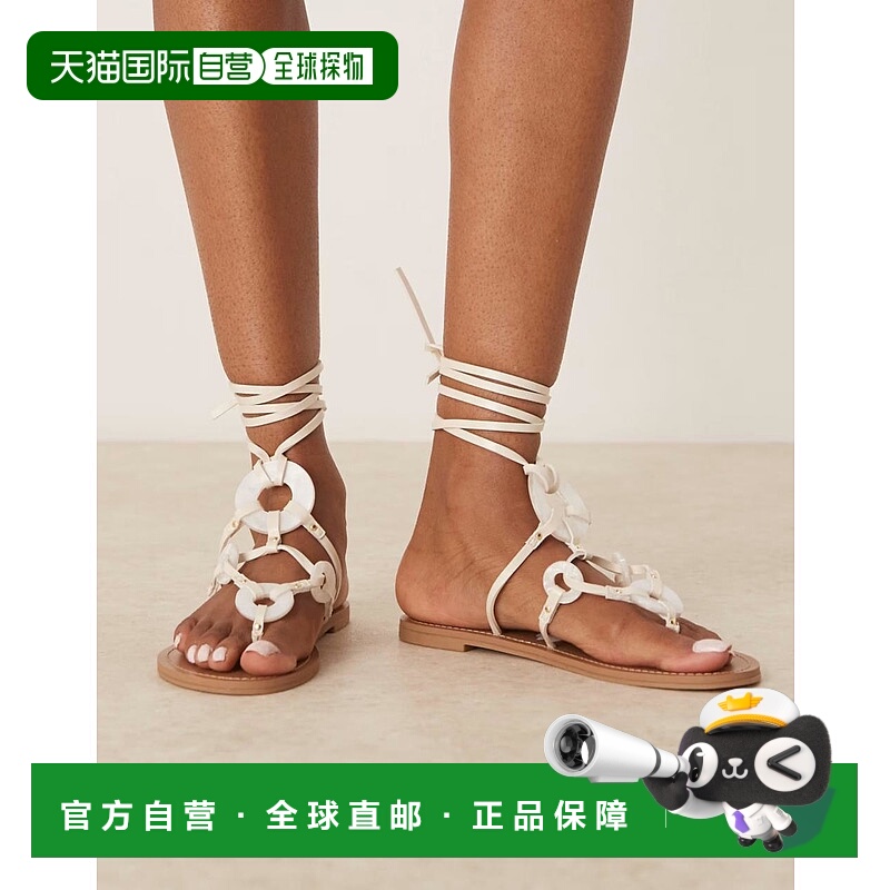 香港直邮ASOS 女士 Fiona 设计边裹腿平底凉鞋(白色)