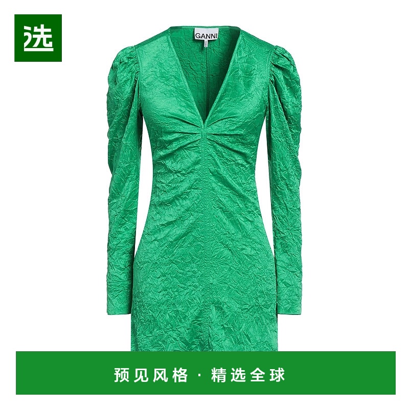 香港直邮GANNI 甘尼 女士 短款连衣裙 green绿色 舒适时尚包臀裙